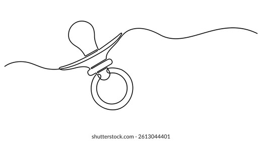 Pacifier for baby. Continuous line one drawing. Newborn Nipple Continuous Line Editable Icon. Vector illustration. Simple line illustration.
