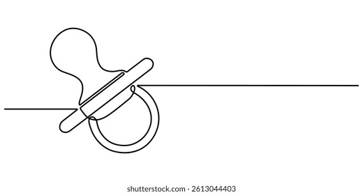 Pacifier for baby. Continuous line one drawing. Newborn Nipple Continuous Line Editable Icon. Vector illustration. Simple line illustration.
