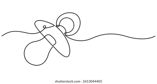Pacifier for baby. Continuous line one drawing. Newborn Nipple Continuous Line Editable Icon. Vector illustration. Simple line illustration.
