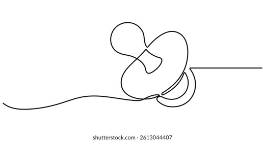 Pacifier for baby. Continuous line one drawing. Newborn Nipple Continuous Line Editable Icon. Vector illustration. Simple line illustration.
