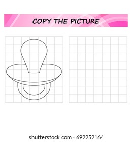 pacifier baby  - copy the picture, worksheet.  Education game for children.