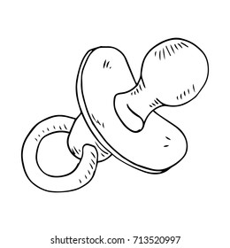 Pacifier for the baby. Vector illustration of baby dummy. Hand drawn baby nipple.