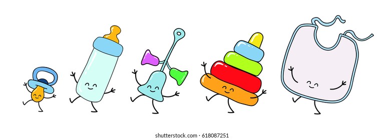 Pacifier, bottle, rattle. Objects of newborn