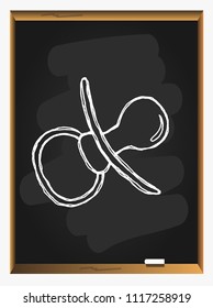 pacifier doodle icon on blackboard background. Hand drawn sketch Vector illustration.