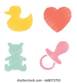 pacifier, duck, bear. embroidery baby design for clothing.  vector decoration. 