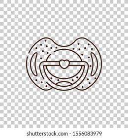 pacifier dummy for a newborn with a print with polka dots and a heart. Vector isolated object on a transparent background. Birth of a baby boy or girl. Outline icon