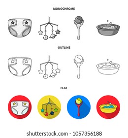 Pacifier, electronic thermometer, children overalls, diaper.Baby born set collection icons in flat,outline,monochrome style vector symbol stock illustration web.