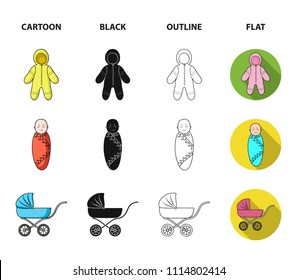 Pacifier, electronic thermometer, children's overalls, diaper.Baby born set collection icons in cartoon,black,outline,flat style vector symbol stock illustration web.