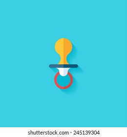 Pacifier flat icon. Modern flat icons vector collection with long shadow effect in stylish colors of web design objects. Trendy Flat Style. Isolated on blue background. Flat design. EPS 10.