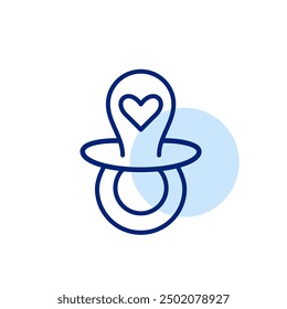 Pacifier with heart. Infant care, attention and loving comfort. Pixel perfect, editable stroke icon