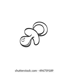 Pacifier icon in doodle sketch lines. Baby comfort quiet toddler nipple dummy