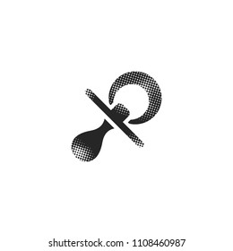 Pacifier icon in halftone style. Black and white monochrome vector illustration.