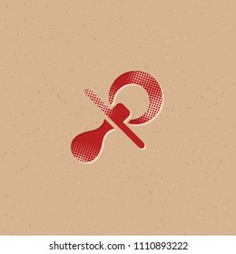 Pacifier icon in halftone style. Grunge background vector illustration.