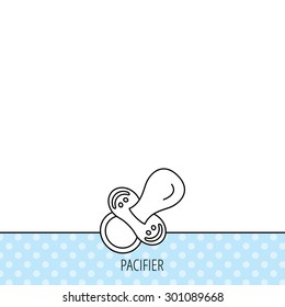 Pacifier icon. Nipple or dummy sign. Newborn child relax equipment symbol. Circles seamless pattern. Background with icon. Vector
