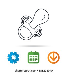 Pacifier icon. Nipple or dummy sign. Newborn child relax equipment symbol. Calendar, cogwheel and download arrow signs. Colored flat web icons. Vector