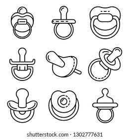 Pacifier icons set. Outline set of pacifier vector icons for web design isolated on white background
