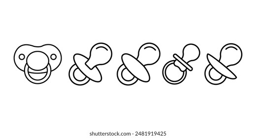 Pacifier icons set. Outline set of pacifier vector icons for web design isolated on white background