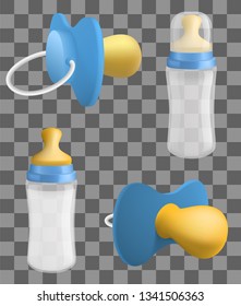 Pacifier icons set. Realistic set of pacifier vector icons for web design