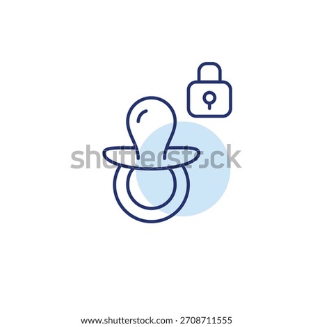Pacifier and lock. Child safety, approved products and parental control. Pixel perfect, editable stroke vector icon