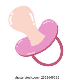 Pacifier in pink color. Baby item, infant care object for girl. Vector flat design 