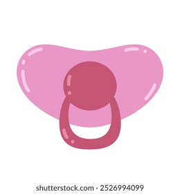 Pacifier in pink color. Baby item, infant care object for girl. Vector flat design