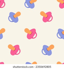 Pacifier seamless pattern. Repeat vector illustration with pink and blue Pacifiers for baby, toddler, crib, childish wallpaper, fabric, greeting card