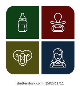 pacifier simple icons set. Contains such icons as Baby bottle, Pacifier, Nanny, can be used for web, mobile and logo