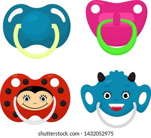 Pacifier vector baby soother child nipple and kids rubber nipple illustration set of cartoon comforter to pacify newborn children isolated on white background