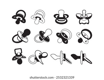 Pacifier vector bundle, Pacifier clipart, Pacifier silhouette.