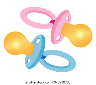 Pacifiers for the Newborn (Male and Female). Isolated Object. Vector illustration. Suitable for the internet, advertising, editorial graphics, publications. Set of "Objects".