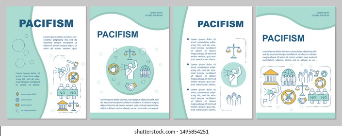 Pacifism movement brochure template layout. Militarism resistance flyer, booklet, leaflet print design with linear illustrations. Vector page layouts for magazines, annual reports, advertising posters