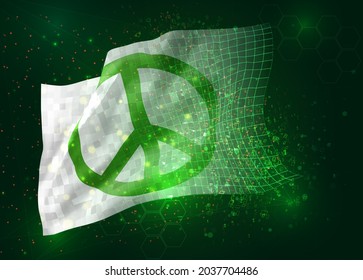 pacifism, on vector 3d flag on green background with polygons and data numbers