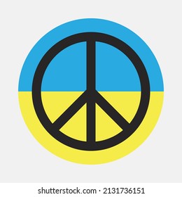 Pacifism and peace symbol. Black icon on blue-yellow circle. Stop aggression and military attack. Peace logo. Peacetime for Ukraine. Support nation sign. Save Ukraine. Antiwar stance and civil rights.