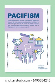 Pacifism poster template layout. Anti war movement banner, booklet, leaflet print design with linear icons. Nonviolent resistance vector brochure page layouts for magazines, advertising flyers