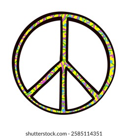 Pacifism symbol or pacific international icon 60s, 70s. Peace sign isolated on white in cartoon flat style. No war, antiwar, stop war, nuclear disarmament. Vector hand drawn sticker dove's foot or paw