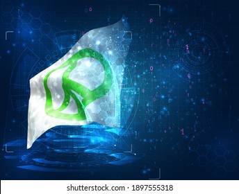bandera portadora de pacifismo 3d sobre fondo azul con interfaces de hud