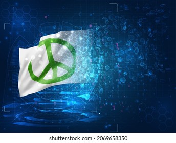 pacifism vector 3d flag on blue background with hud interfaces