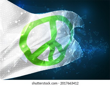 pacifism, vector flag, virtual abstract 3D object from triangular polygons on a blue background