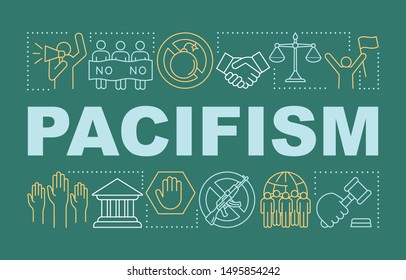 Pacifism word concepts banner. Peace movement presentation, website. Isolated lettering typography idea with linear icons. Militarism opposition. Nonviolent resistance vector outline illustration