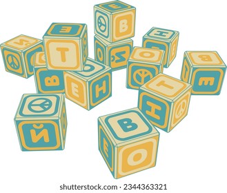 Pacifist declaration toy dices.
Toy dices with letters (Russian) that can be put together in the words meaning SAY NO to WAR.
