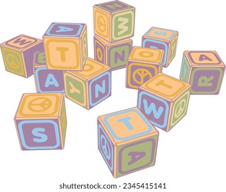 Pacifist declaration toy dices.
Toy dices with letters that can be put together in the words SAY NO to WAR.
