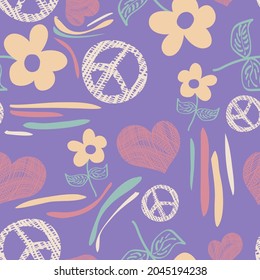 pacifist seamless pattern in gentle colors. Hand drawn overlapping background for your design.Textile, packaging, blog decoration, banner, poster, wrapping paper. vector. 