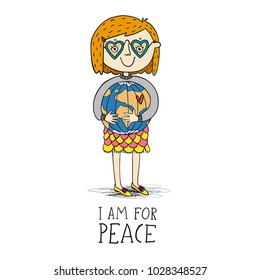“I am for peace” pacifist vector illustration.