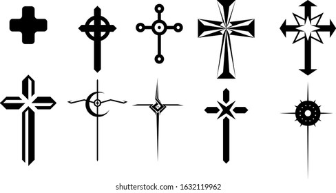 Pack of 10 vector crosses  in black.