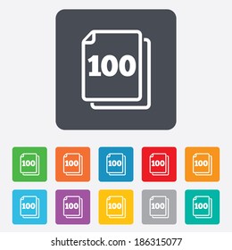 In pack 100 sheets sign icon. 100 papers symbol. Rounded squares 11 buttons. Vector