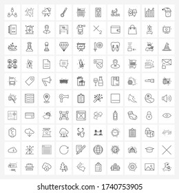 Pack of 100 Universal Line Icons for Web Applications heat; temp; party; thermometer; thunder Vector Illustration