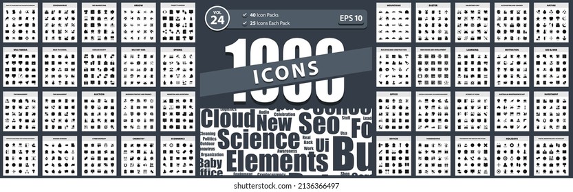 Pack of 1000 Icons back to school, project planning, motivation, arrow, coronavirus