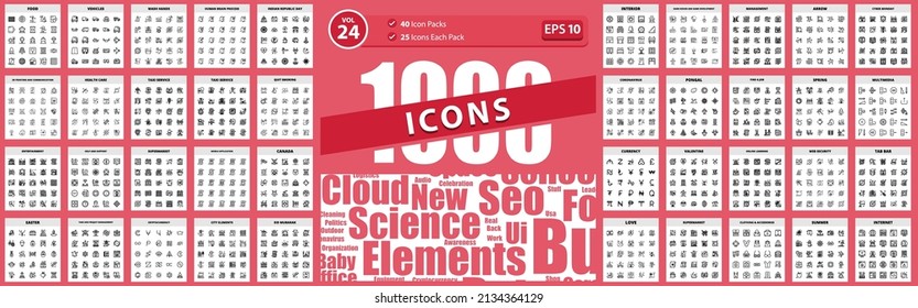 Pack of 1000 Icons vehicles, love, spring, tab bar, online learning Vector Business Icon Illustration Illustration