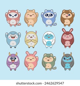 Pack of 12 Cute Little Monsters Vector by Dedhie Rihadi created in vector type with Adobe Illustrator