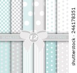 Pack of 12 Modern Seamless patter - BABY BOY - Gingham, Jumbo Polka Dot, Polka dot, Stars and Stripe Patterns in Silver, White and lovely Blue. 